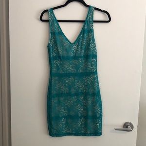 Bebe Teal Lace Overlay Dress